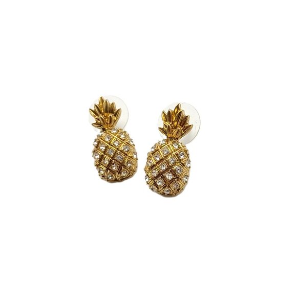 J. Crew Gold Tone Pave Rhinestone Pineapple Stud Earrings - Picture 3 of 11